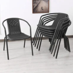 Livingandhome Set Of 4 Black Garden Patio Metal Wicker Stacking Chairs -Outdoor Furniture Store 35100414 4