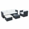 5-seater Rattan Garden Furniture Sofa Set With Table - Benito - Black Rattan, Off-white Cushions -Outdoor Furniture Store 3529094 1