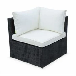 5-seater Rattan Garden Furniture Sofa Set With Table - Benito - Black Rattan, Off-white Cushions -Outdoor Furniture Store 3529094 3