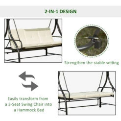 Outsunny 3 Seater Canopy Swing Chair Porch Hammock Bed Rocking Bench Cream -Outdoor Furniture Store 3539780 5