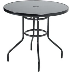 Livingandhome 80CM Garden Glass Top Table With Umbrella Hole, Round -Outdoor Furniture Store 35478024 4