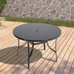 Livingandhome 105CM Garden Glass Top Table With Umbrella Hole, Round