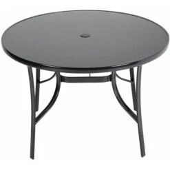 Livingandhome 105CM Garden Glass Top Table With Umbrella Hole, Round -Outdoor Furniture Store 35478068 4