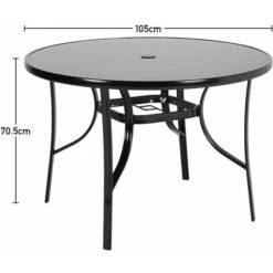 Livingandhome 105CM Garden Glass Top Table With Umbrella Hole, Round -Outdoor Furniture Store 35478068 5