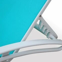 Pair Of Aluminium And Textilene Sun Loungers, 4 Reclining Positions, Headrest Included, Stackable - Louisa - White Frame, Turquoise Textilene -Outdoor Furniture Store 3557071 4