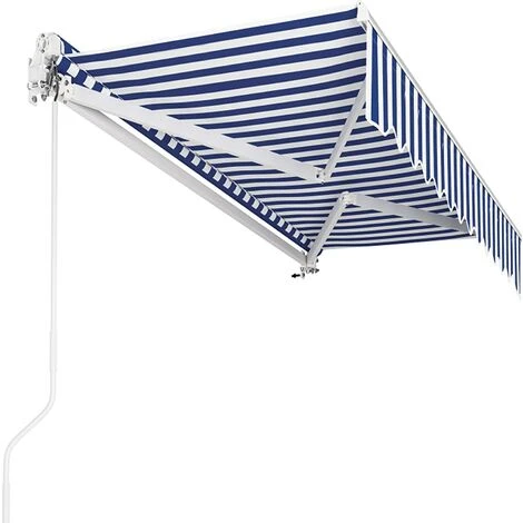 BAMNY Manual Awning For Patio, Courtyard, Balcony, Restaurant, Café Awning With Articulated Arm, UV Protection And Waterproof 2.5 X 2m (Blue-White) 4 BAMNY Manual Awning For Patio, Courtyard, Balcony, Restaurant, Café Awning With Articulated Arm, UV Protection And Waterproof 2.5 X 2m (Blue-White) - Image 2