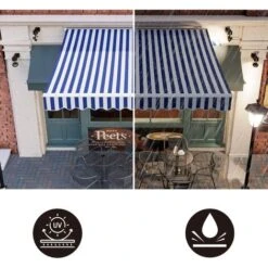 BAMNY Manual Awning For Patio, Courtyard, Balcony, Restaurant, Café Awning With Articulated Arm, UV Protection And Waterproof 2.5 X 2m (Blue-White) 11 BAMNY Manual Awning For Patio, Courtyard, Balcony, Restaurant, Café Awning With Articulated Arm, UV Protection And Waterproof 2.5 X 2m (Blue-White) -Outdoor Furniture Store 35873371 5