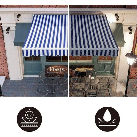 BAMNY Manual Awning For Patio, Courtyard, Balcony, Restaurant, Café Awning With Articulated Arm, UV Protection And Waterproof 2.5 X 2m (Blue-White) 7 BAMNY Manual Awning For Patio, Courtyard, Balcony, Restaurant, Café Awning With Articulated Arm, UV Protection And Waterproof 2.5 X 2m (Blue-White) - Image 5
