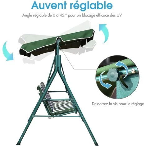 Metal Swing Chair Garden Hammock 2 Seater Patio Bench Lounger Adjustable Canopy 4 Metal Swing Chair Garden Hammock 2 Seater Patio Bench Lounger Adjustable Canopy - Image 2