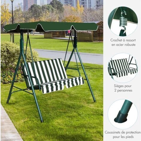 Metal Swing Chair Garden Hammock 2 Seater Patio Bench Lounger Adjustable Canopy 5 Metal Swing Chair Garden Hammock 2 Seater Patio Bench Lounger Adjustable Canopy - Image 3
