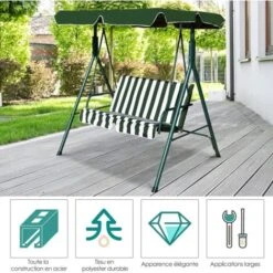 Metal Swing Chair Garden Hammock 2 Seater Patio Bench Lounger Adjustable Canopy 10 Metal Swing Chair Garden Hammock 2 Seater Patio Bench Lounger Adjustable Canopy -Outdoor Furniture Store 35941489 4
