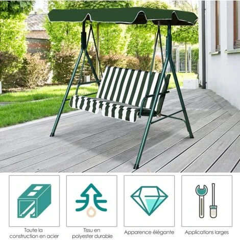 Metal Swing Chair Garden Hammock 2 Seater Patio Bench Lounger Adjustable Canopy 6 Metal Swing Chair Garden Hammock 2 Seater Patio Bench Lounger Adjustable Canopy - Image 4
