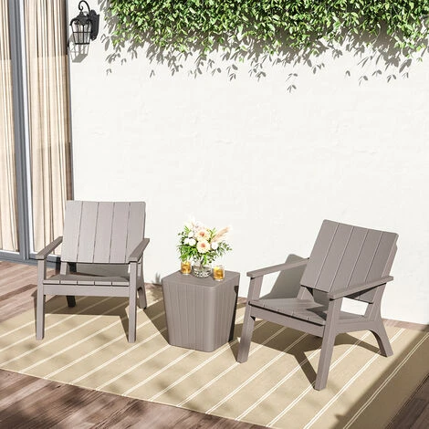 Livingandhome Set Of 3 Garden Plastic Patio Furniture Set, Light Brown 4 Livingandhome Set Of 3 Garden Plastic Patio Furniture Set, Light Brown - Image 2