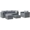 Ready Assembled 5-seater Deluxe Polyrattan Modular Garden Sofa Set - Sofa, Armchair, Footrest, Coffee Table - Vinci - Grey Rattan, Charcoal Grey Cushions -Outdoor Furniture Store 36210051 1