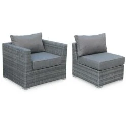 Ready Assembled 5-seater Deluxe Polyrattan Modular Garden Sofa Set - Sofa, Armchair, Footrest, Coffee Table - Vinci - Grey Rattan, Charcoal Grey Cushions -Outdoor Furniture Store 36210051 3