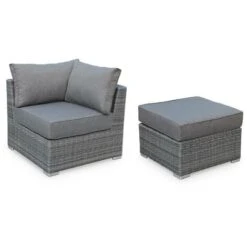 Ready Assembled 5-seater Deluxe Polyrattan Modular Garden Sofa Set - Sofa, Armchair, Footrest, Coffee Table - Vinci - Grey Rattan, Charcoal Grey Cushions -Outdoor Furniture Store 36210051 4