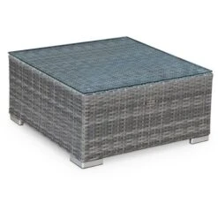 Ready Assembled 5-seater Deluxe Polyrattan Modular Garden Sofa Set - Sofa, Armchair, Footrest, Coffee Table - Vinci - Grey Rattan, Charcoal Grey Cushions -Outdoor Furniture Store 36210051 5