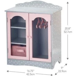 Olivia's Little World Pink Grey Polka Dot 18 Inch Doll Closet Wardrobe Wooden Doll Furniture With 3 Doll Hangers TD-0210AG -Outdoor Furniture Store 36338199 3