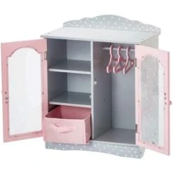 Olivia's Little World Pink Grey Polka Dot 18 Inch Doll Closet Wardrobe Wooden Doll Furniture With 3 Doll Hangers TD-0210AG -Outdoor Furniture Store 36338199 4