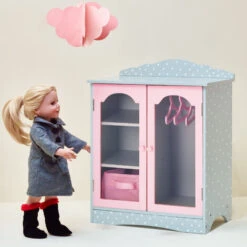 Olivia's Little World Pink Grey Polka Dot 18 Inch Doll Closet Wardrobe Wooden Doll Furniture With 3 Doll Hangers TD-0210AG -Outdoor Furniture Store 36338199 5