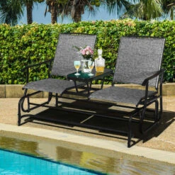 2 Seater Garden Swing Glider Lounge Chair Patio Rocking Armchair W/ Center Table -Outdoor Furniture Store 36407727 3