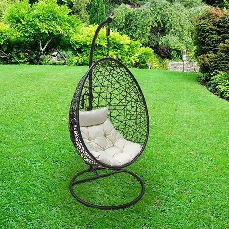 Ariana Single Hanging Rattan Egg Chair - Black 3 Ariana Single Hanging Rattan Egg Chair - Black
