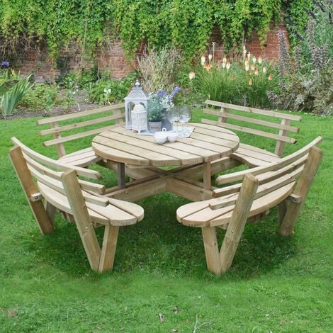 Forest Circular Wooden Garden Picnic Table With Seat Backs 8'x8' (2.4x2.4m) 3 Forest Circular Wooden Garden Picnic Table With Seat Backs 8'x8' (2.4x2.4m)