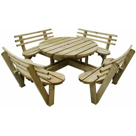 Forest Circular Wooden Garden Picnic Table With Seat Backs 8'x8' (2.4x2.4m) 4 Forest Circular Wooden Garden Picnic Table With Seat Backs 8'x8' (2.4x2.4m) - Image 2