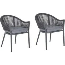 Set Of 2 Outdoor Garden Dining Chairs Grey Aluminium Polyester Set Pad Mileto