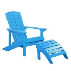 Outdoor Lounger Chair Blue Plastic Wood With Footstool For Patio Yard Adirondack