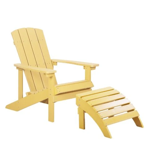 Outdoor Lounger Chair Yellow Plastic Wood With Footstool For Patio Yard Adirondack 3 Outdoor Lounger Chair Yellow Plastic Wood With Footstool For Patio Yard Adirondack