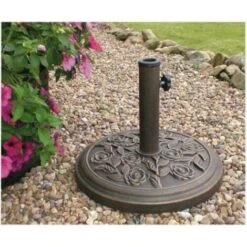 Rattan Effect Garden Parasol Umbrella Base - Heavy Duty Weatherproof Traditional Adjustable Black Resin Umbrella Stand For Patio, Garden, Outdoor, Camping - Black (10Kg)