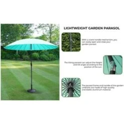 2.6m Teal Turquoise Garden Parasol Umbrella With Crank And Tilt Function - Large Cocktail Steel Metal Sun Shade Garden Shelter Furniture Parasol For Patio, Garden, Outdoor, Camping -Outdoor Furniture Store 37394299 5