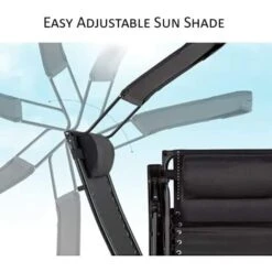 2x Black Folding Sun Chair Loungers With Canopy And Drinks Holder -Outdoor Furniture Store 37394818 4