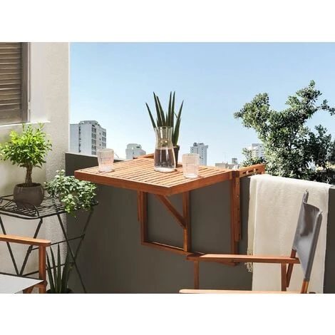 Balcony Hanging Rail Table Solid Dark Acacia Wood Folding 60 X 55 Cm Udine 4 Balcony Hanging Rail Table Solid Dark Acacia Wood Folding 60 X 55 Cm Udine - Image 2