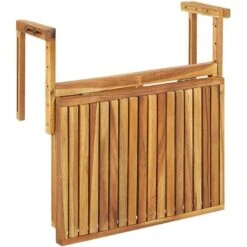 Balcony Hanging Rail Table Solid Light Acacia Wood Folding 60 X 55 Cm Udine -Outdoor Furniture Store 37624038 5 1