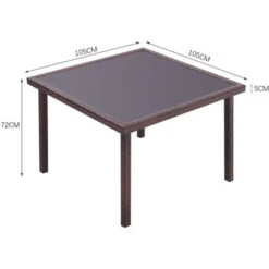 Livingandhome 105CM Patio Garden Square Rattan Frame Glass Top Table,Brown -Outdoor Furniture Store 37742583 5