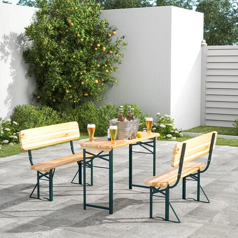 Livingandhome Set Of 3 Garden Wooden Folding Beer Table Bench Set 4 Livingandhome Set Of 3 Garden Wooden Folding Beer Table Bench Set - Image 2
