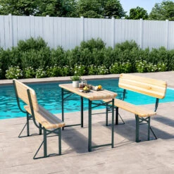 Livingandhome Set Of 3 Garden Wooden Folding Beer Table Bench Set 9 Livingandhome Set Of 3 Garden Wooden Folding Beer Table Bench Set -Outdoor Furniture Store 37742606 3