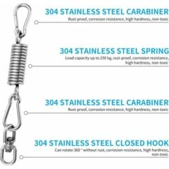 Ceiling Hook, Steel Spring 250KG Capacity Heavy Duty Ceiling Wall Mount Hook 304 Stainless Steel With Two Carabiners For Hanging Chair Hanging Hammock SOEKAVIA -Outdoor Furniture Store 37978703 3