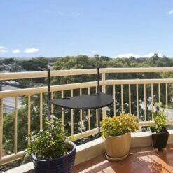 Relaxdays BASTIAN Attachable Balcony Table, 60 X 40 Cm, 3 Levels, Adjustable, Rattan Look, Black -Outdoor Furniture Store 38658634 2