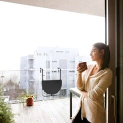 Relaxdays BASTIAN Attachable Balcony Table, 60 X 40 Cm, 3 Levels, Adjustable, Rattan Look, Black -Outdoor Furniture Store 38658634 3