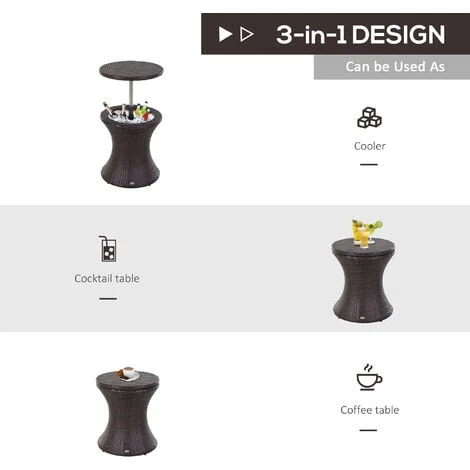 Outsunny Rattan Ice Bucket Activity Bar Cooler Table Beer Brown Outdoor Patio 6 Outsunny Rattan Ice Bucket Activity Bar Cooler Table Beer Brown Outdoor Patio - Image 4