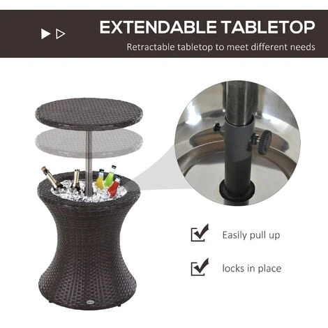 Outsunny Rattan Ice Bucket Activity Bar Cooler Table Beer Brown Outdoor Patio 7 Outsunny Rattan Ice Bucket Activity Bar Cooler Table Beer Brown Outdoor Patio - Image 5
