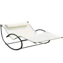 Outsunny Hammock Chair Sun Bed Rock Seat W/ Metal Texteline W/ Pillow Beige