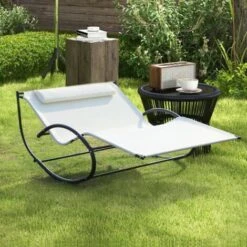Outsunny Hammock Chair Sun Bed Rock Seat W/ Metal Texteline W/ Pillow Beige 9 Outsunny Hammock Chair Sun Bed Rock Seat W/ Metal Texteline W/ Pillow Beige -Outdoor Furniture Store 3876487 3