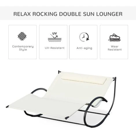 Outsunny Hammock Chair Sun Bed Rock Seat W/ Metal Texteline W/ Pillow Beige 6 Outsunny Hammock Chair Sun Bed Rock Seat W/ Metal Texteline W/ Pillow Beige - Image 4