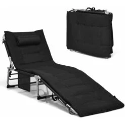 Adjustable Beach Chaise Lounger Deck Chair W/ Soft Mattress & Removable Pillow