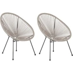 2 Accent Chair Set Round Rattan Weave Steel Living Room Light Grey Acapulco II