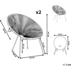 2 Accent Chair Set Round Rattan Weave Steel Living Room Light Grey Acapulco II -Outdoor Furniture Store 40130762 3
